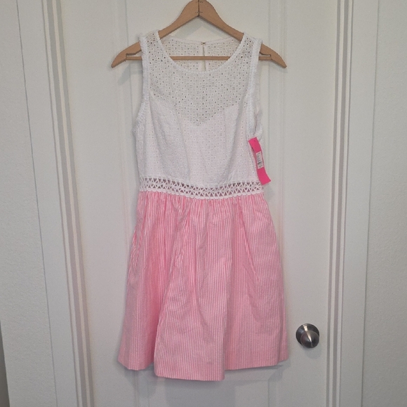 Lilly Pulitzer Dresses & Skirts - Lilly Pulitzer Women's White Lace and Pink Striped Dress